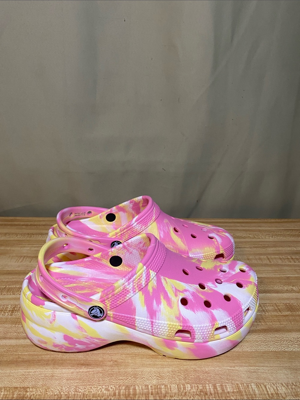 Crocs Classic Platform Marble Tye Dye Slip-On Clogs Pink Lemonade Women 10